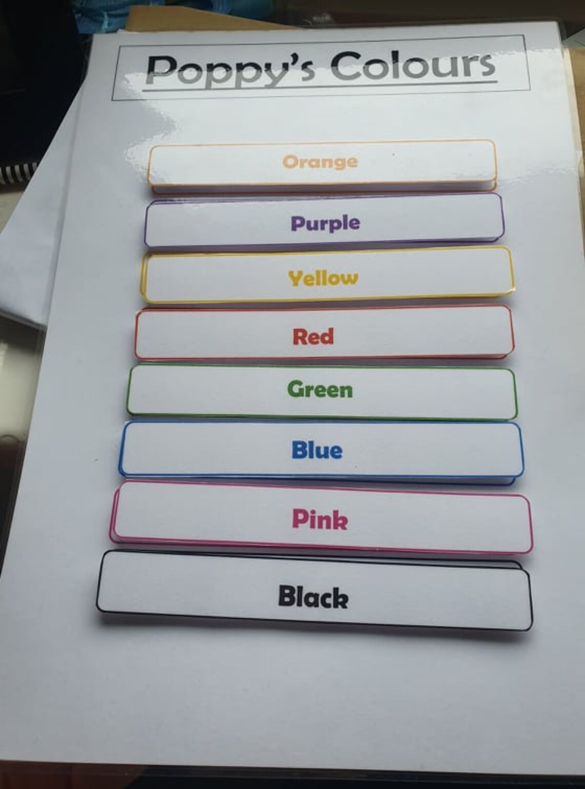 Visual Colour Match Chart Learning Colours Personalised Name Etsy