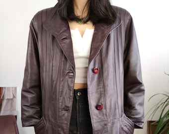 Vintage 100% nappa leather coat burgundy red purple jacket women Matrix 44 M