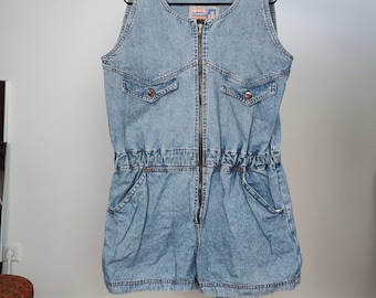 Vintage Jeans-Latzhose, blaue Shorts, Overall, Overall, Squaw, hergestellt in Italien, Damen M