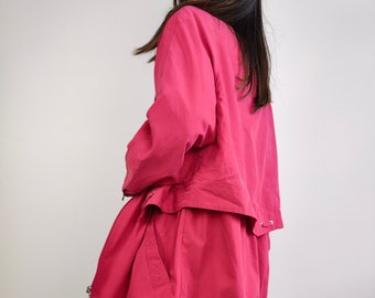 The Hot Pink Spring Parka Mantel | Vintage übergroße mittellange Sommerjacke magenta S-M