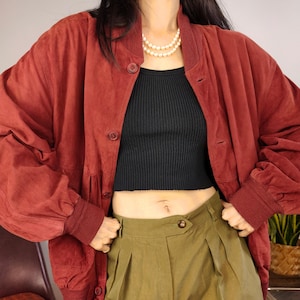 Blouson aviateur vintage en cuir suédé 100 % manteau rouge unisexe femmes hommes 50 M-L