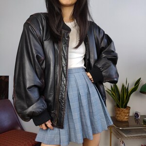 veste en cuir vintage M L | Bomber noir matelassé femme unisexe homme