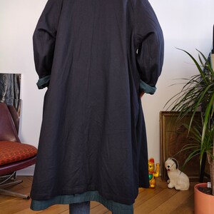 Vintage 2-in-1 reversible trench coat wool navy blue teal green long lining women M