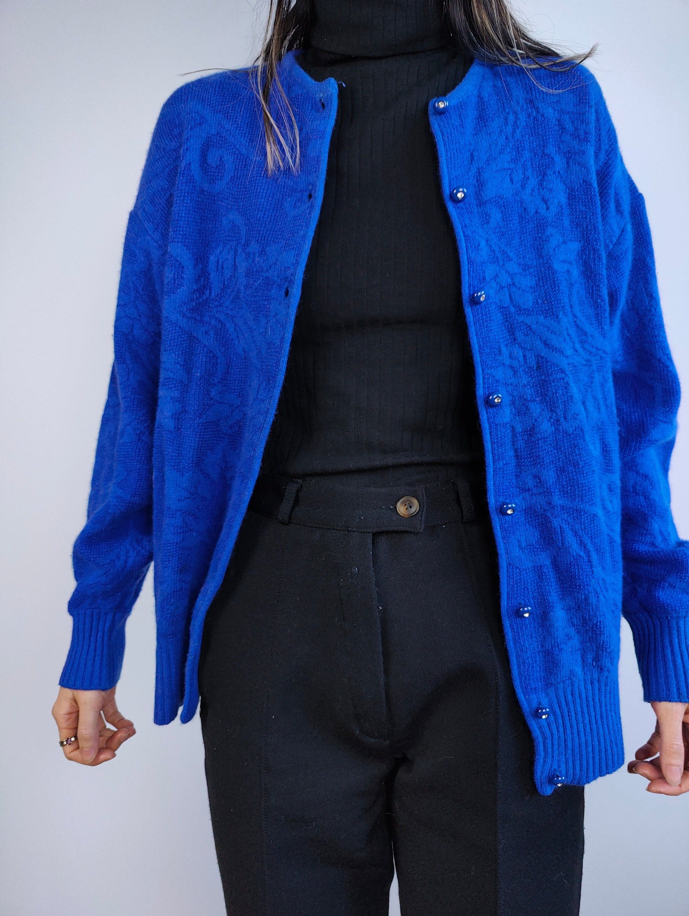 The Electric Blue Wool Cardigan Vintage Wool Mix Knit - Etsy Canada