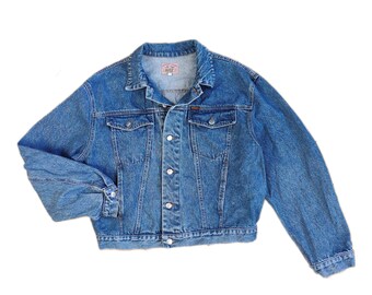 Veste en jean vintage des années 90 Rifle jeans bleu court crop manches grandes femmes M-L-XL