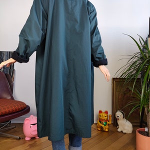 Vintage 2-in-1 reversible trench coat wool navy blue teal green long lining women M