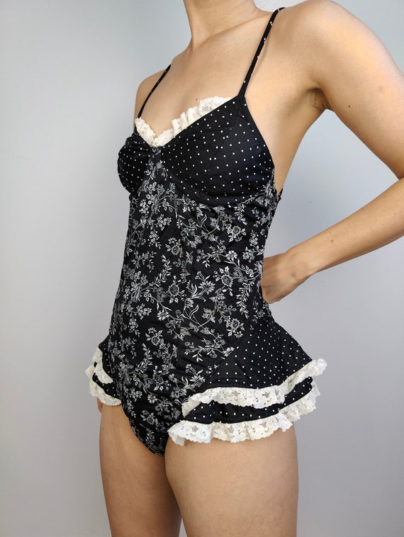 The Swimming Suit Ruffles Black and White Flower … - image 3
