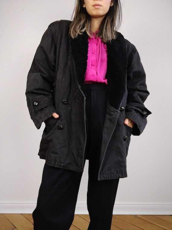 Black faux sherpa coat hotsell