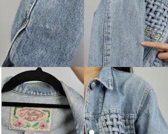 ジャケット・アウター 80s vintage flower denim jeans jacket The Checker Flower Embroidery Denim Jacket | Vintage 80s