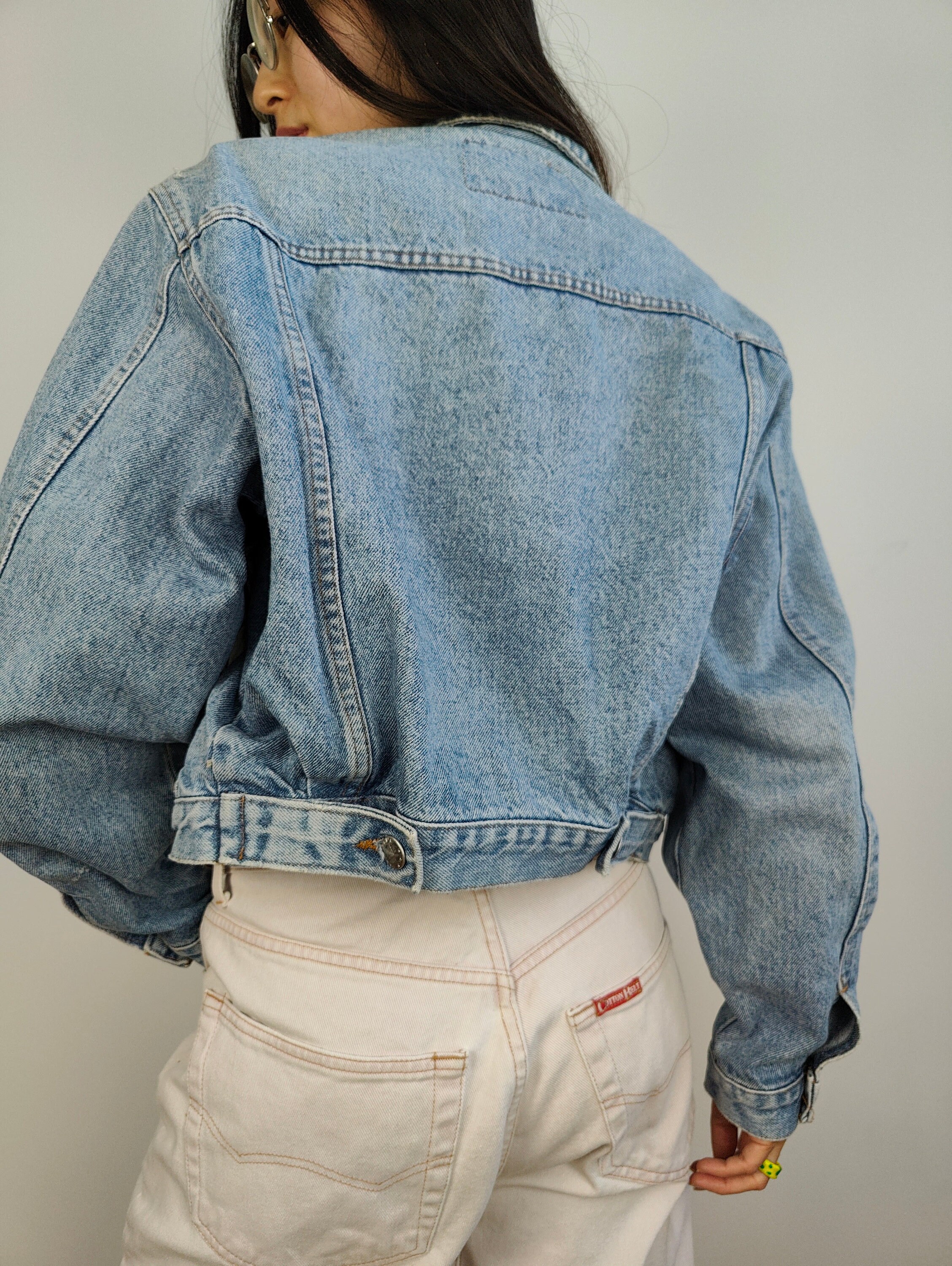 The Checker Flower Embroidery Denim Jacket | Vintage 80s