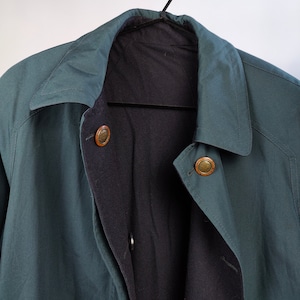 Vintage 2-in-1 reversible trench coat wool navy blue teal green long lining women M