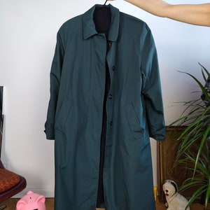 Vintage 2-in-1 reversible trench coat wool navy blue teal green long lining women M