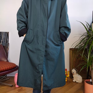 Vintage 2-in-1 reversible trench coat wool navy blue teal green long lining women M