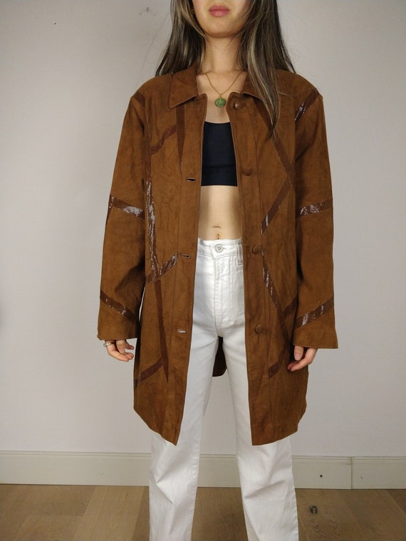 The Suede Lines Vintage Real Suede Leather Jacket Shiny Line