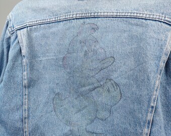 Vintage 90s denim jacket Rifle jeans light blue back print cartoon duck animal women S-M