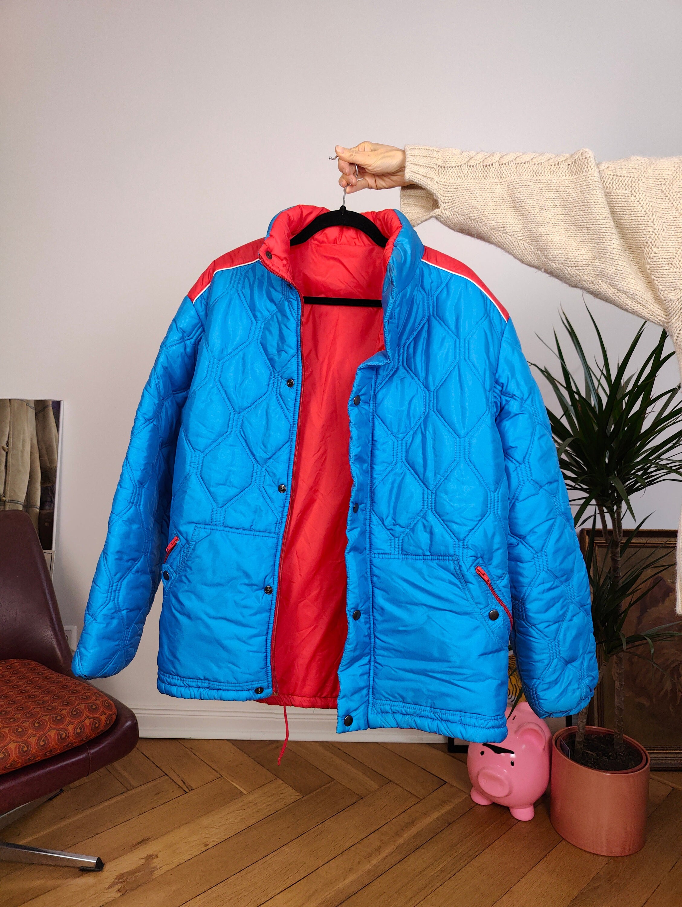 Vintage blue red puffer jacket coat Blue Sky sport M