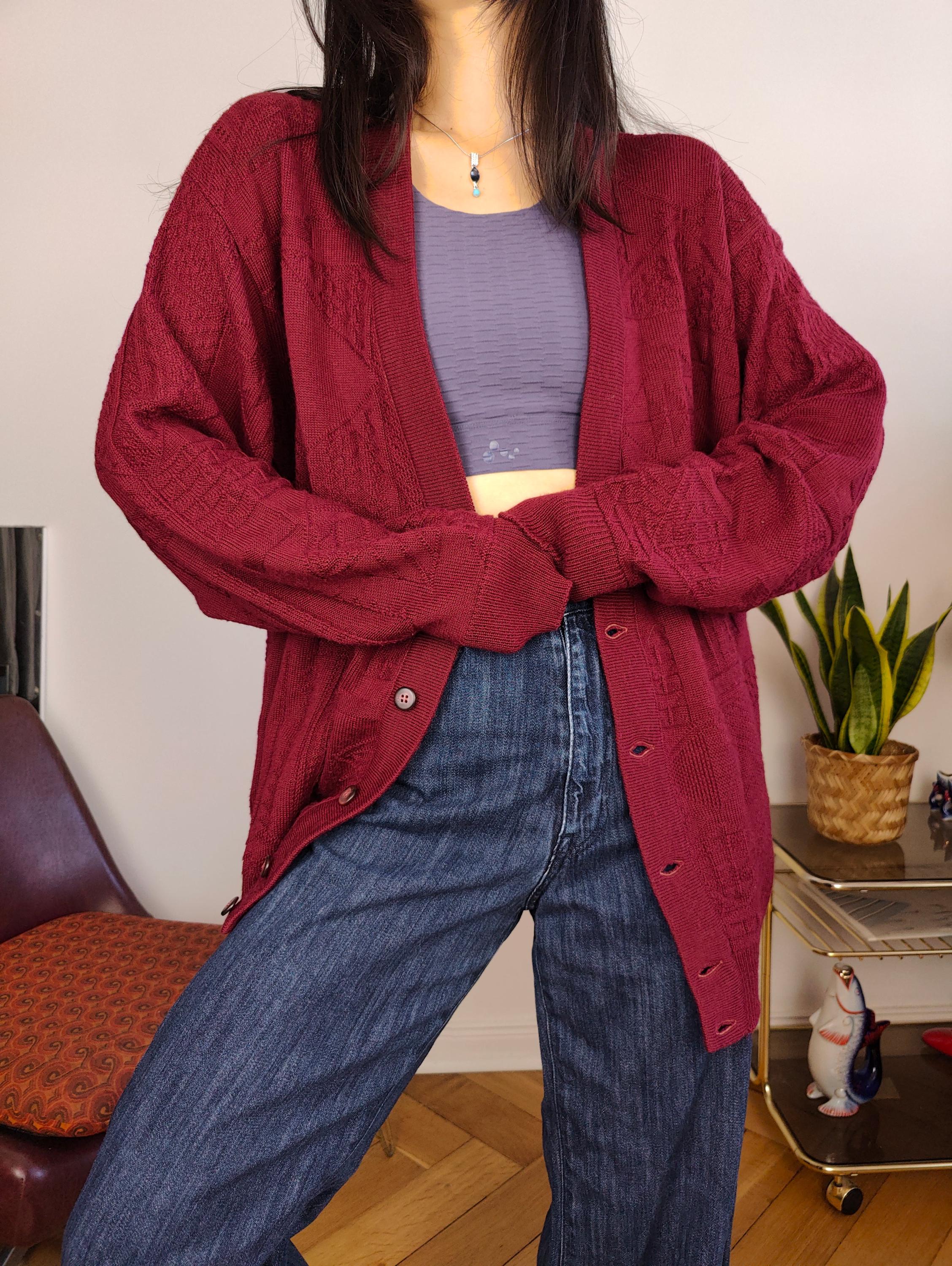 Burgundy Wool Cardigan - Etsy