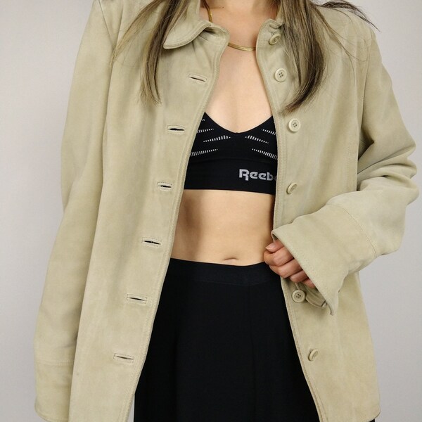 The Moonshine Suede | Vintage real suede leather jacket coat off white beige blazer S