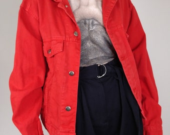 Red Denim Jacket - Etsy Australia