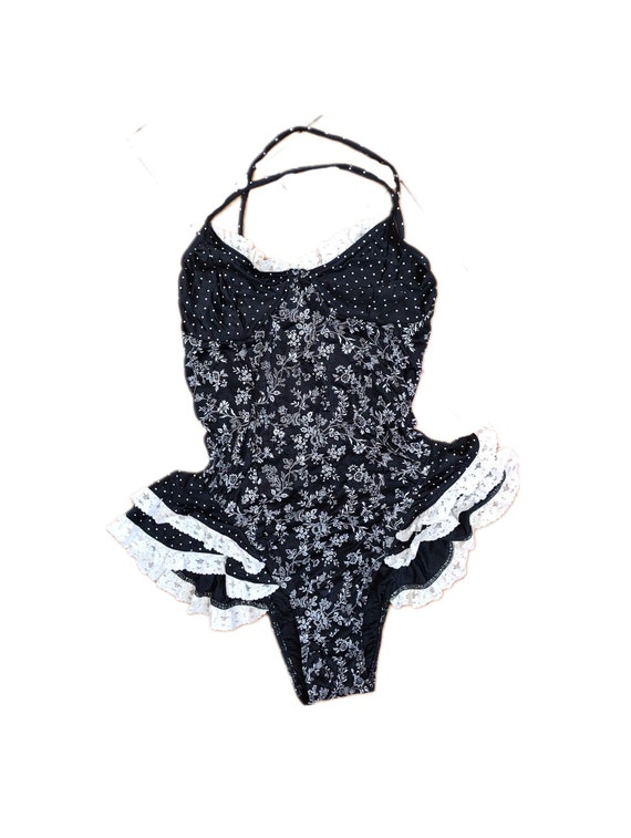 The Swimming Suit Ruffles Black and White Flower … - image 5