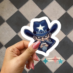 Dallas Retro Cowboy Hat Cartoon Sticker | Vinyl Sticker | Holographic | Shiny | Sports | Vintage Print Style | Football