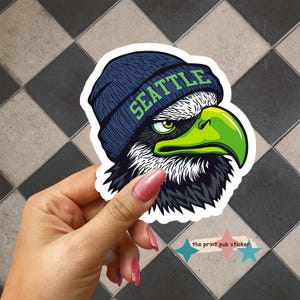 Seattle Beanie Retro Cartoon Sticker | Vinyl Sticker | Holographic | Sports | Vintage Print Style | Football