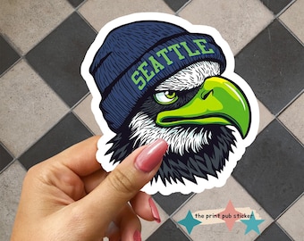 Sticker retro cartoon Seattle beanie | Vinylsticker | Holografisch | Sport | Vintage printstijl | Voetbal