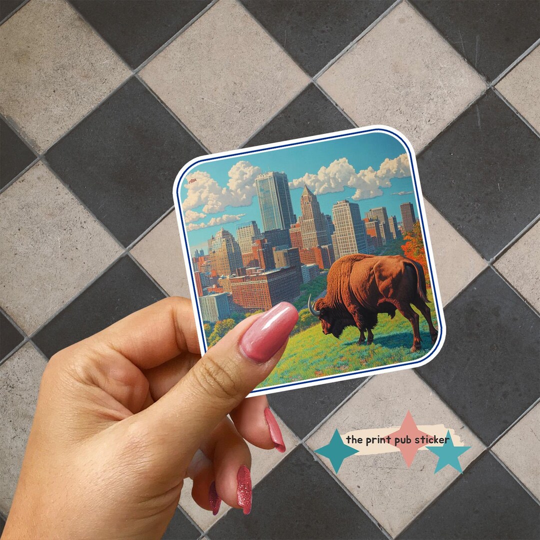 Grazing Buffalo Art City Scape | Vinyl Sticker | Holographic | Sports ...
