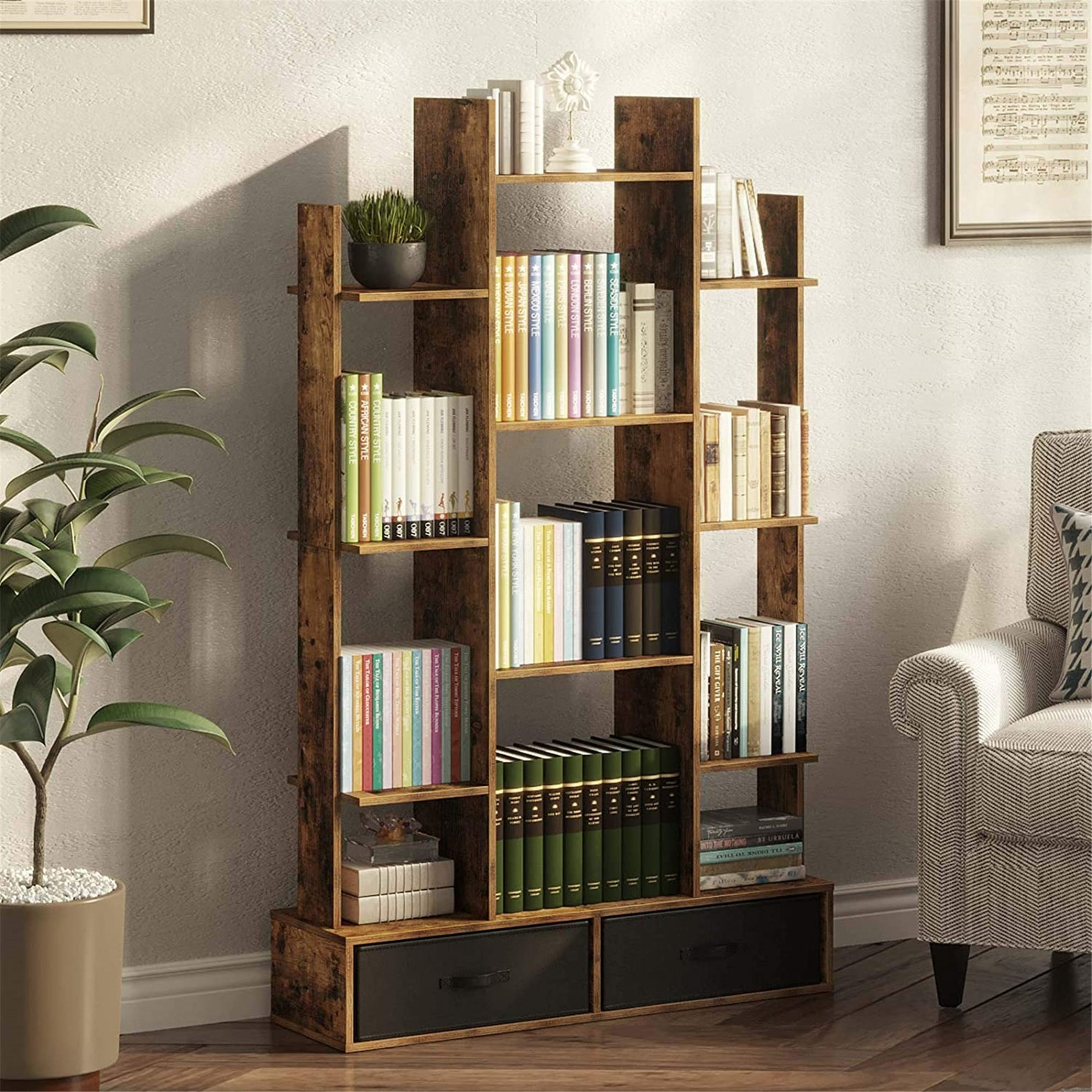 Bookshelf Free Standing Tree Bookcase Display Floor Standing Etsy