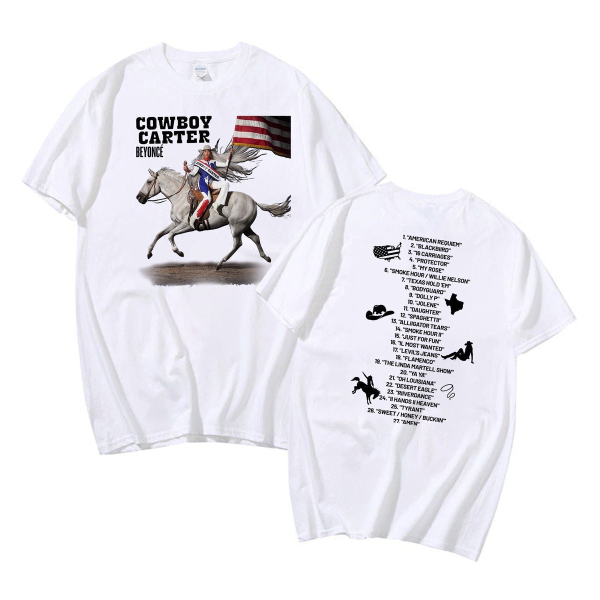 Cowboy Carter Tracklist Shirt, Beyoncee Act II Double Sided Unisex Shirt