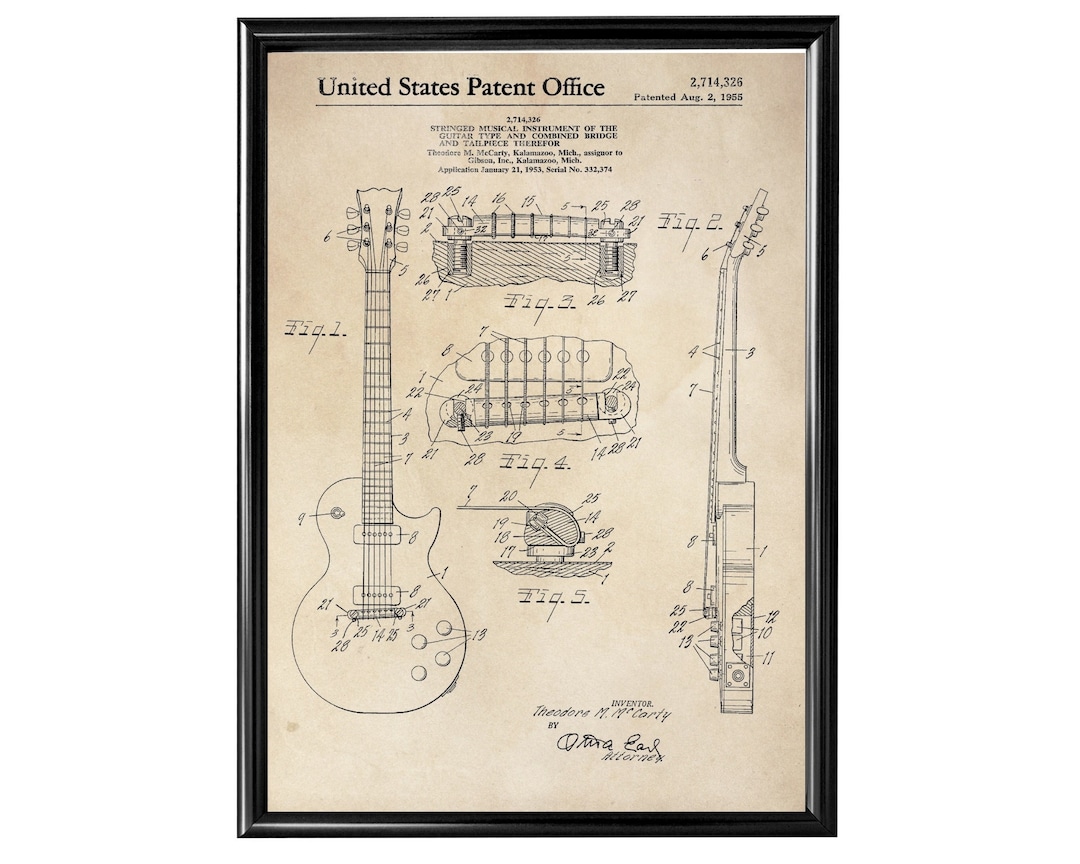 Patent Print - Gibson / Les Paul / Guitar - Poster Wall Art - A4 Framed ...