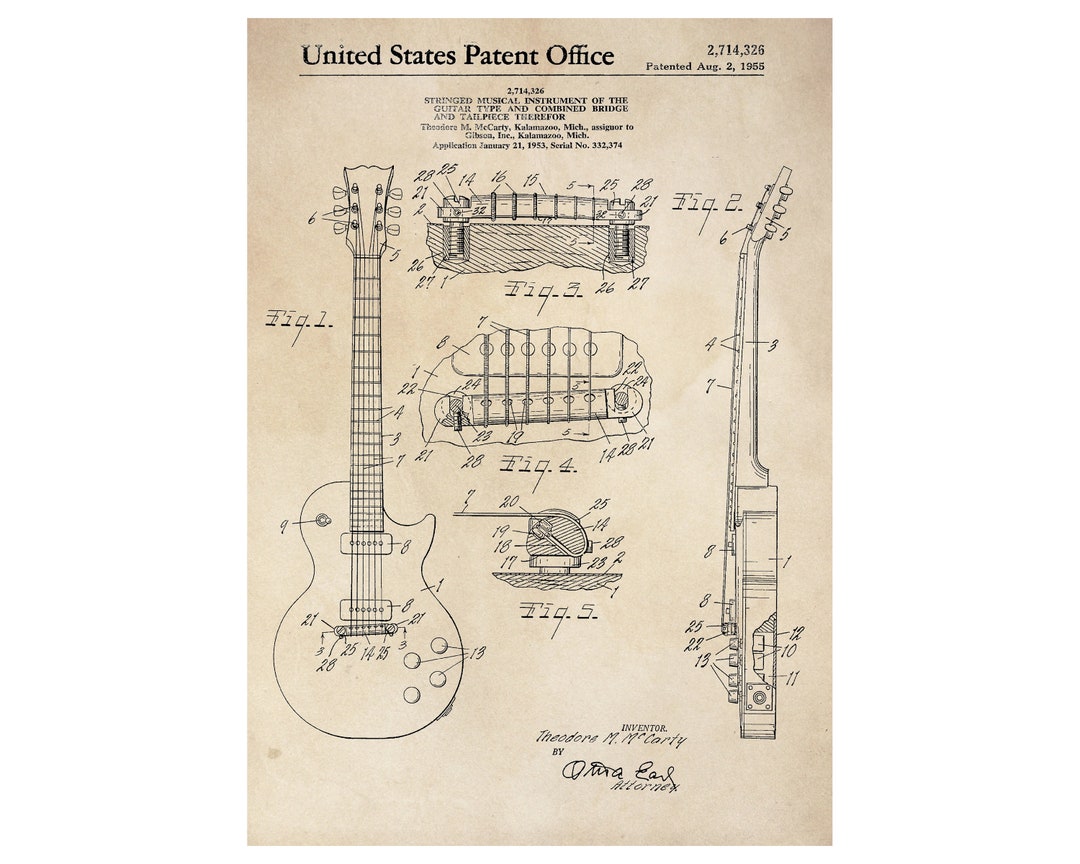 Patent Print - Gibson / Guitar / Les Paul - Vintage Poster Wall Art ...