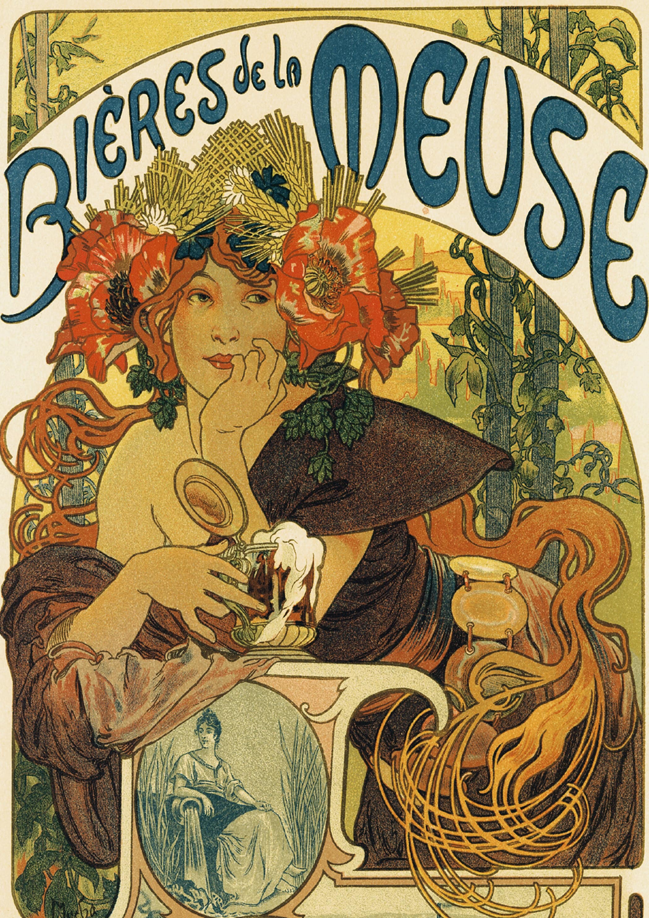 Alphonse Mucha Art Nouveau Poster Bieres De La Meuse 1890s Reprint A4
