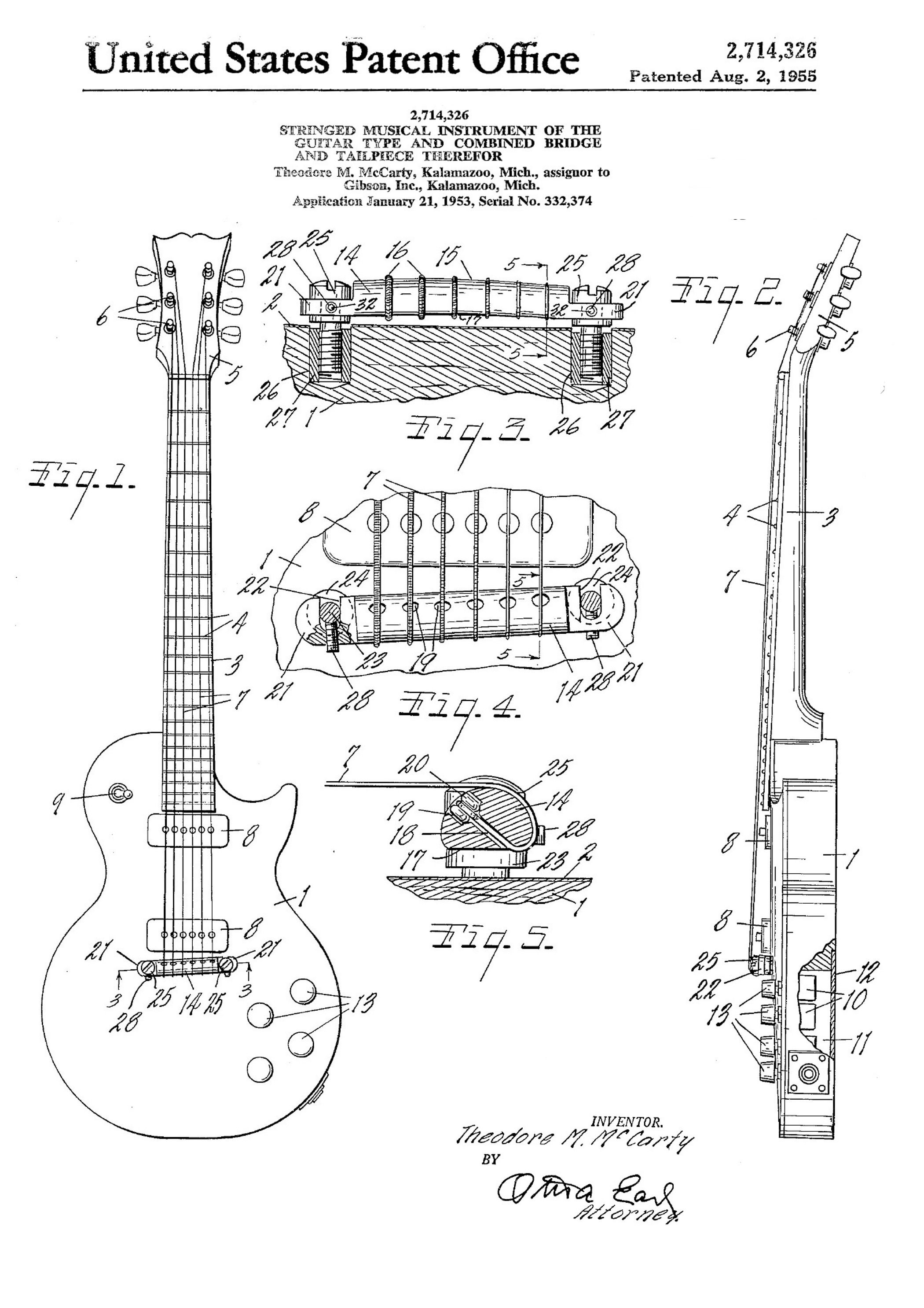 Patent Print - Gibson / Les Paul / Guitar - Poster Wall Art - A4 Framed ...