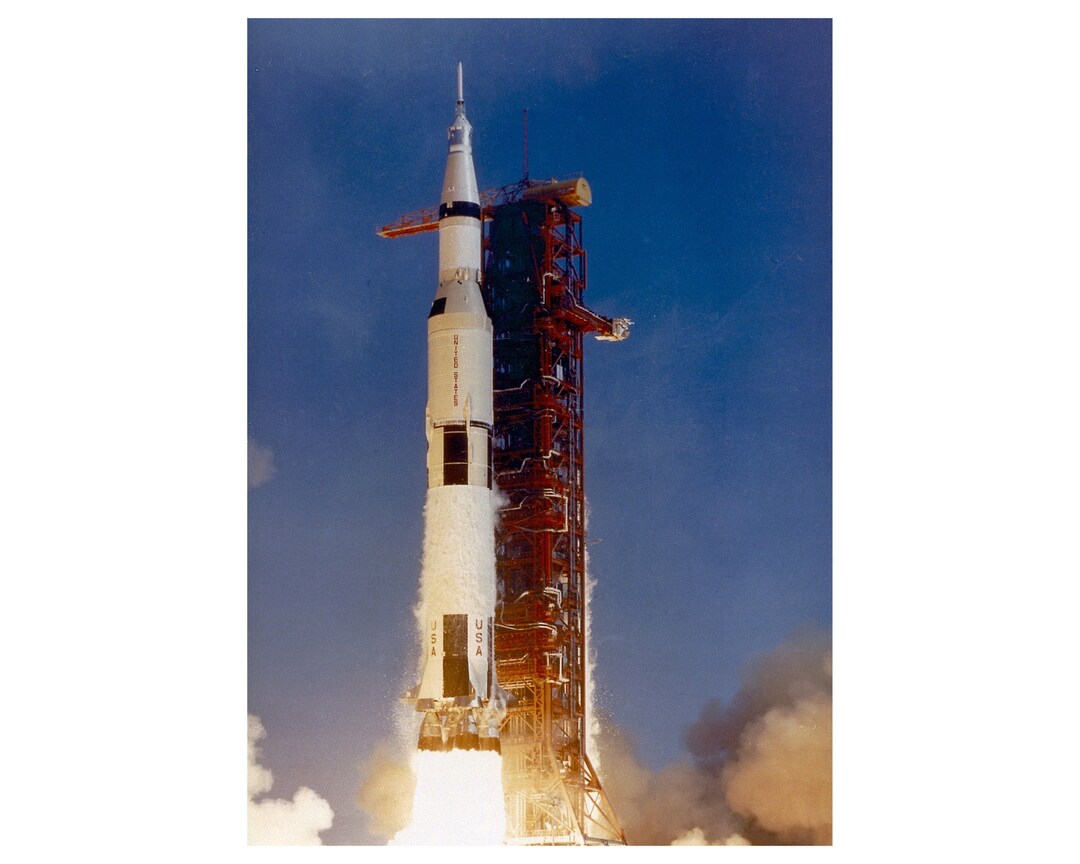 Space Poster - Apollo 11 - Lift off - Saturn V - Moon Landing- NASA