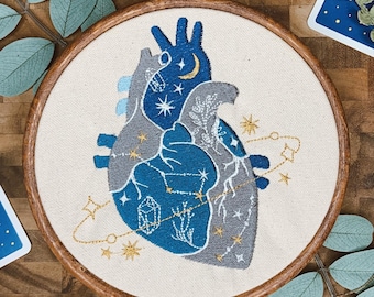 Celestial Heart Embroidery Hoop: Fantasy Court Book Lover Gift, Stars, Moon, Crystals