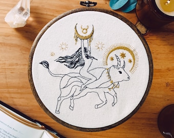 Taurus Embroidered Wall Art - Zodiac Embroidery- Embroidery Wall Hanging- Wall Decor- Embroidered Wall Decor - Modern Wall Art Home Decor