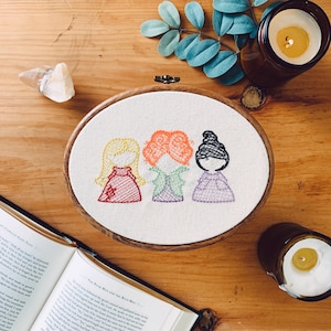 Three Witchy Sisters, Halloween Decor, Sister Witch Decor,  Embroidery, Wall Decor, Handmade Gifts, Winifred, Mary, Sarah, Halloween Night
