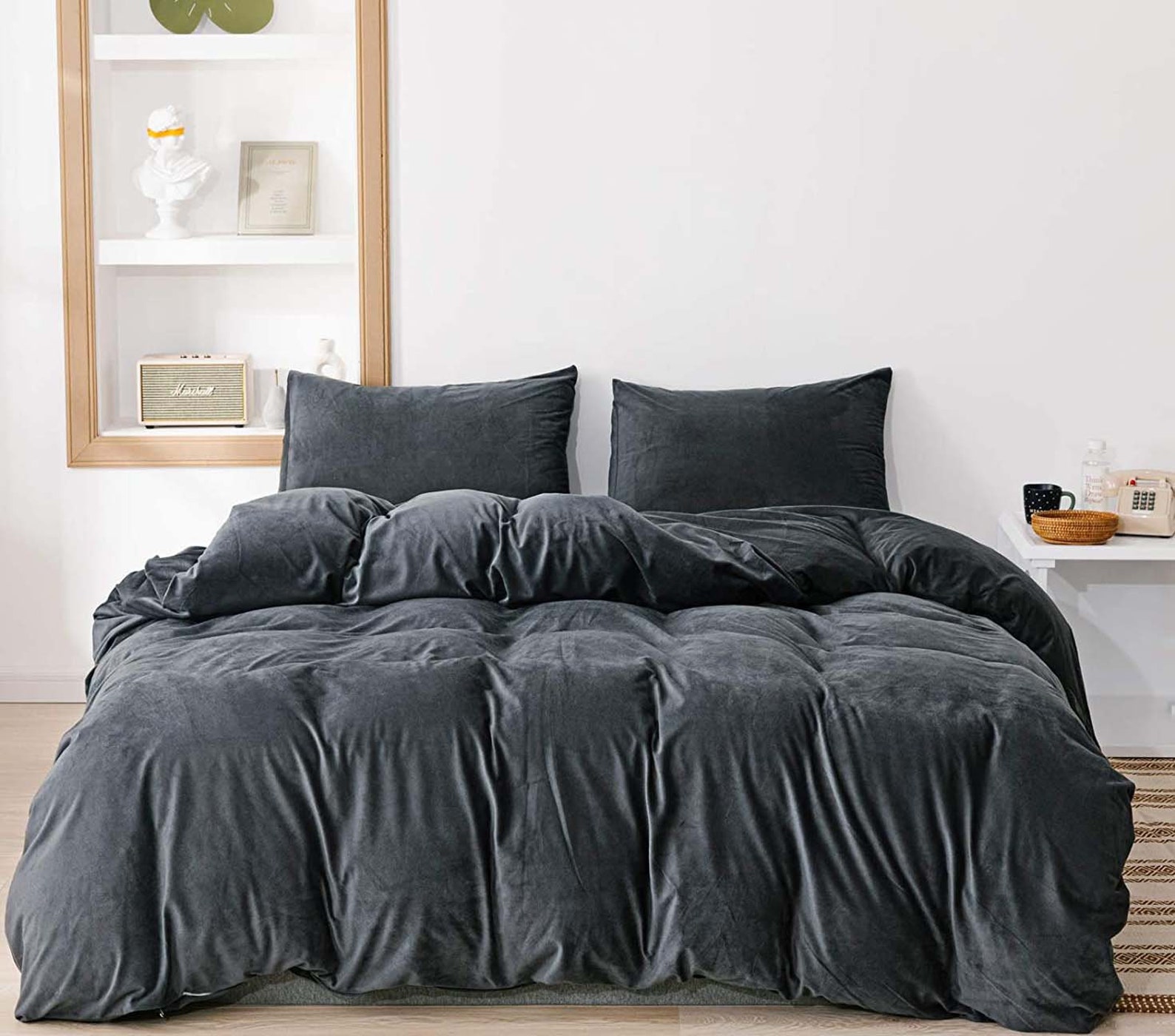 Bedding Set Dark Grey Velvet Comforter Cover Set 3Piece Queen Etsy