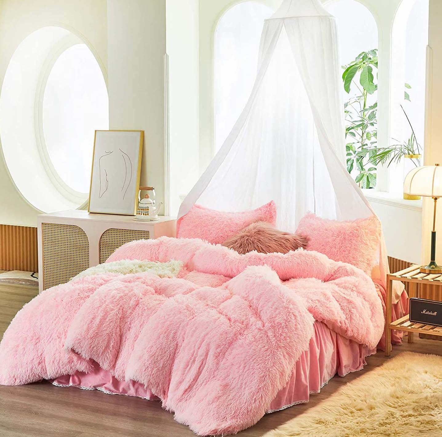 Pink Queen Comforter cover Luxury Plush Shaggy Duvet Cover Set Etsy
