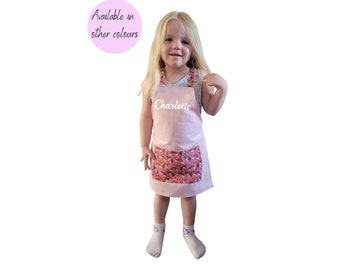 Personalised Children's Pink Unicorn print apron cotton canvas pinny with pocket Birthday gift for kids boys and girls