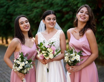 Light blush bridesmaid silk basic top with adjustable straps, Different colors bridal separates