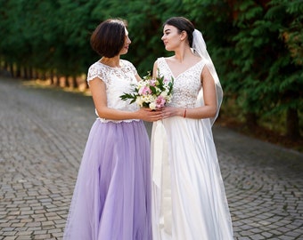 Mother of the bride lavender tulle skirt, A-line plus size lilac engagement skirt