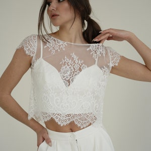 Oversize Soft Wedding chantilly lace top, Lace Crop Top, Plus Size lace top, Engagement elopement lace top