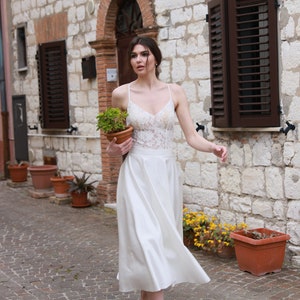 Minimalistic Lace Wedding Dress With Thin Straps Short Bridal