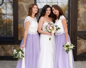 Lilac lavender tulle bridesmaid Flying A-line Skirt, Engagement Full Length Tulle light purple Skirt in Plus Size