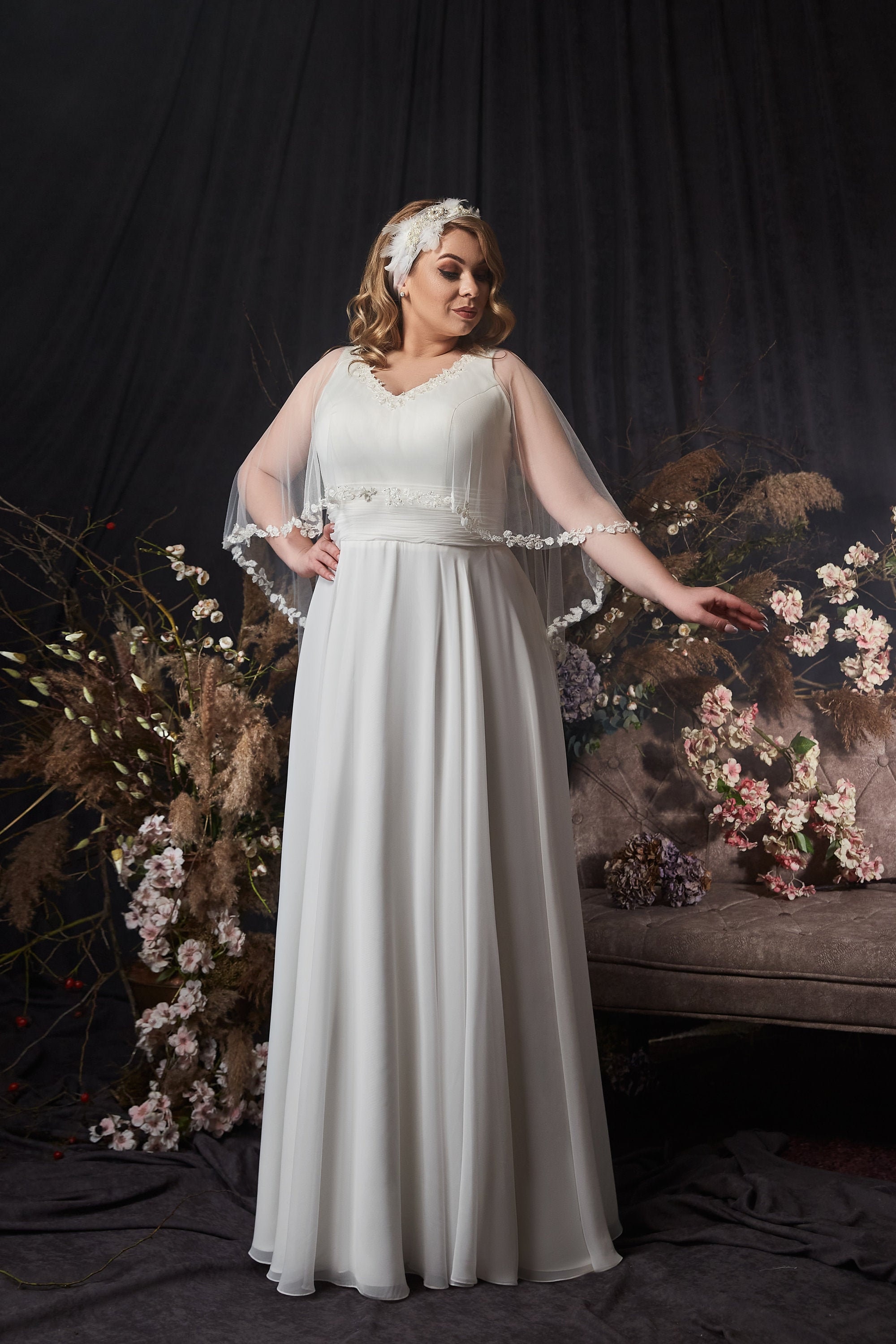 Wedding dress Plus Size wedding dress Dress with a cape Etsy