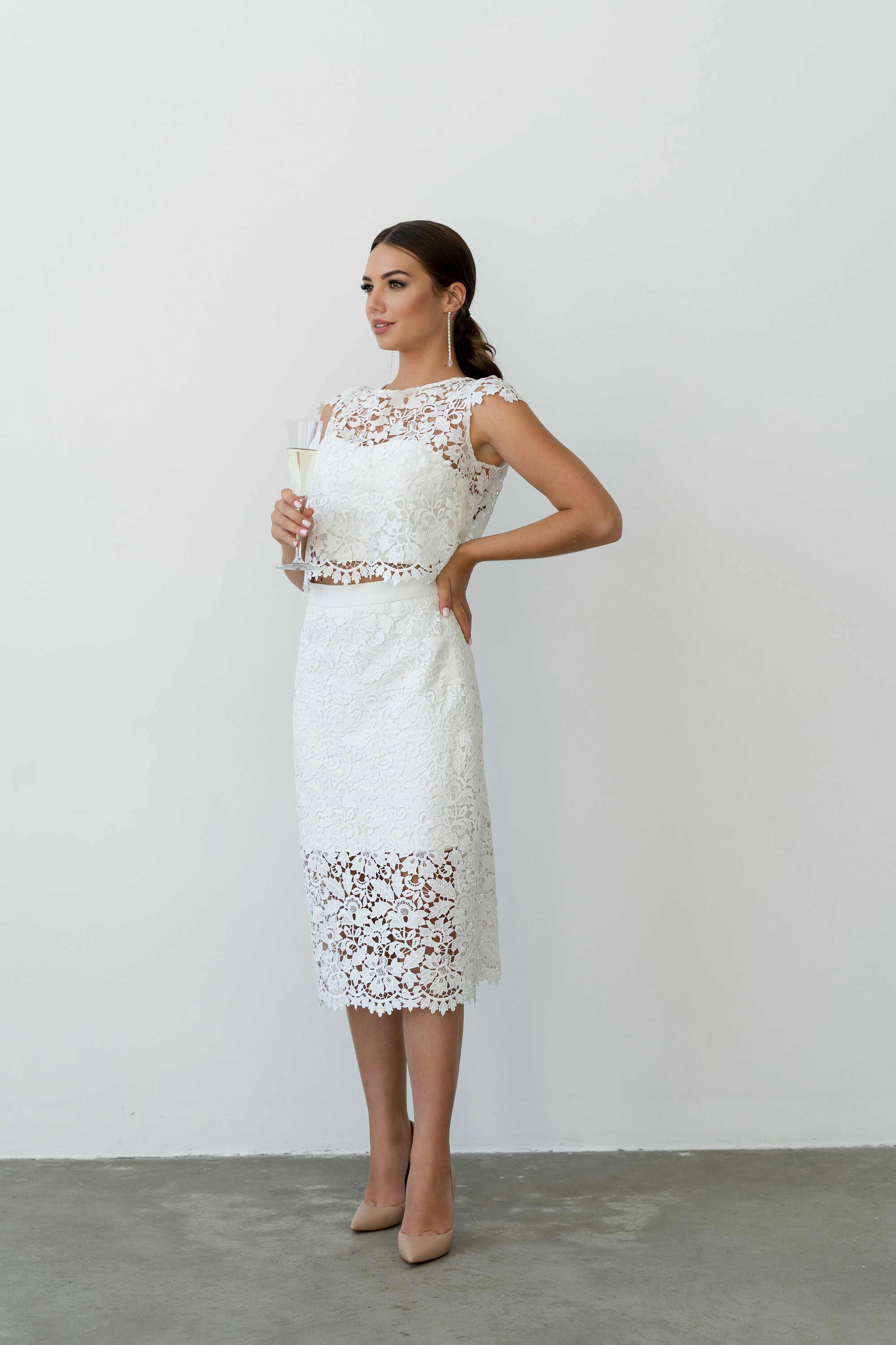 Jupe midi de mariage Jupe avec dentelle macrame Jupe crayon de mariage en dentelle Jupe au dessus du genou Etsy France