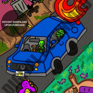 Alien Car on Fire Digital Art Download
