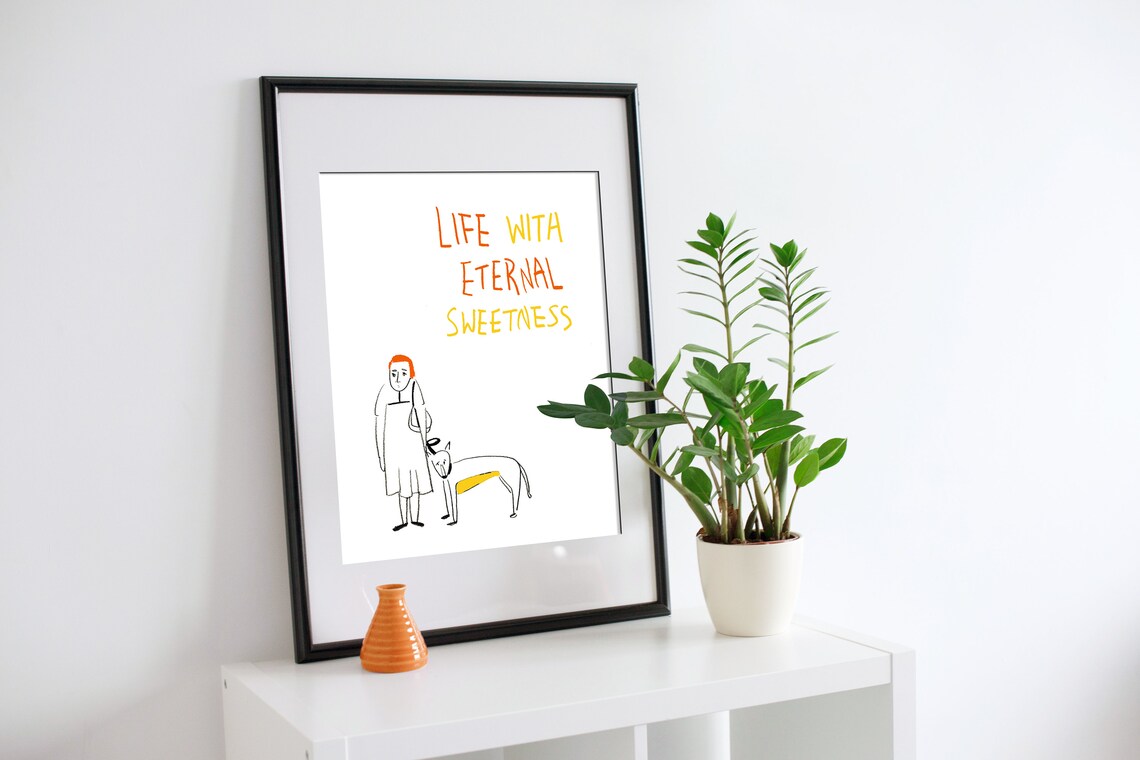 Hund Poster Hund Illustration gelb Orange Poster Welpen Etsy